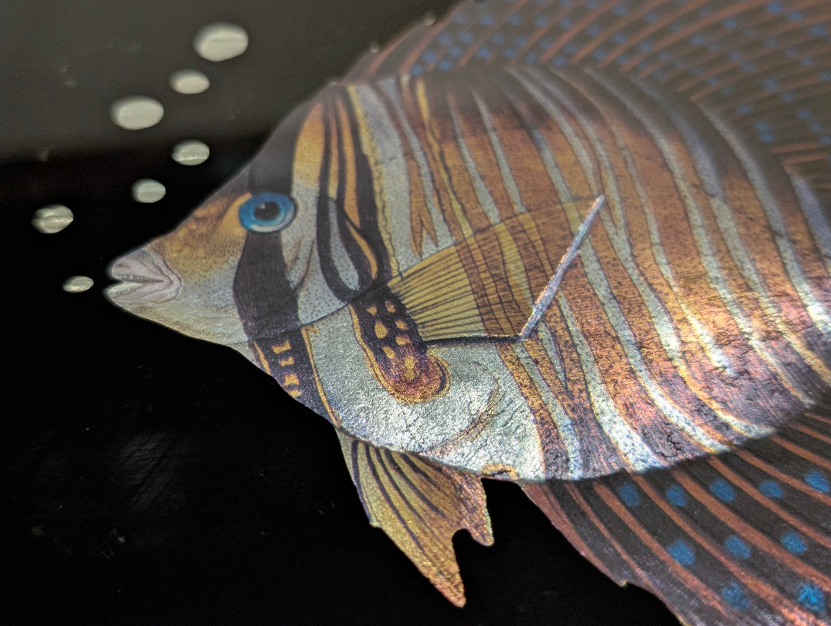 Vintage Kafka Industries #4416 Tropical Butterflyfish 3D Foil Wall Art Framed Made in USA