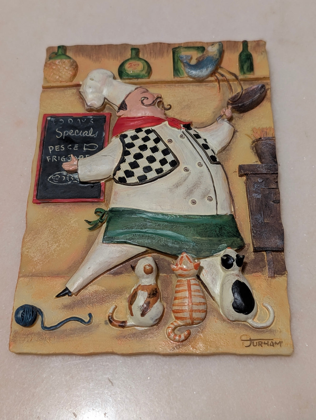 Set of 3 Vintage Durham 3D 'Fat Chef' Kitchen Wall Plaques Italian Restaurant