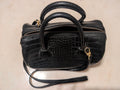 Enzo Angiolini Black Croc Embossed Leather Satchel Doctor Bag Crossbody Purse