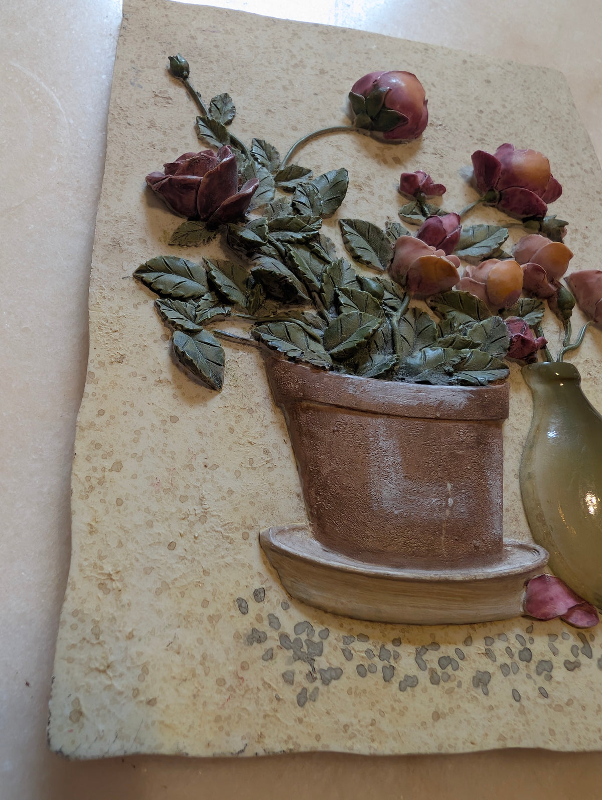 Vintage 3D Floral Wall Plaque – BLUM – Raised Rose Relief Wall Hanging