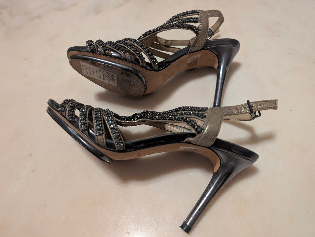 Antonio Melani, Beaded Evening Sandals (Size 6.5M ） Leather Sole