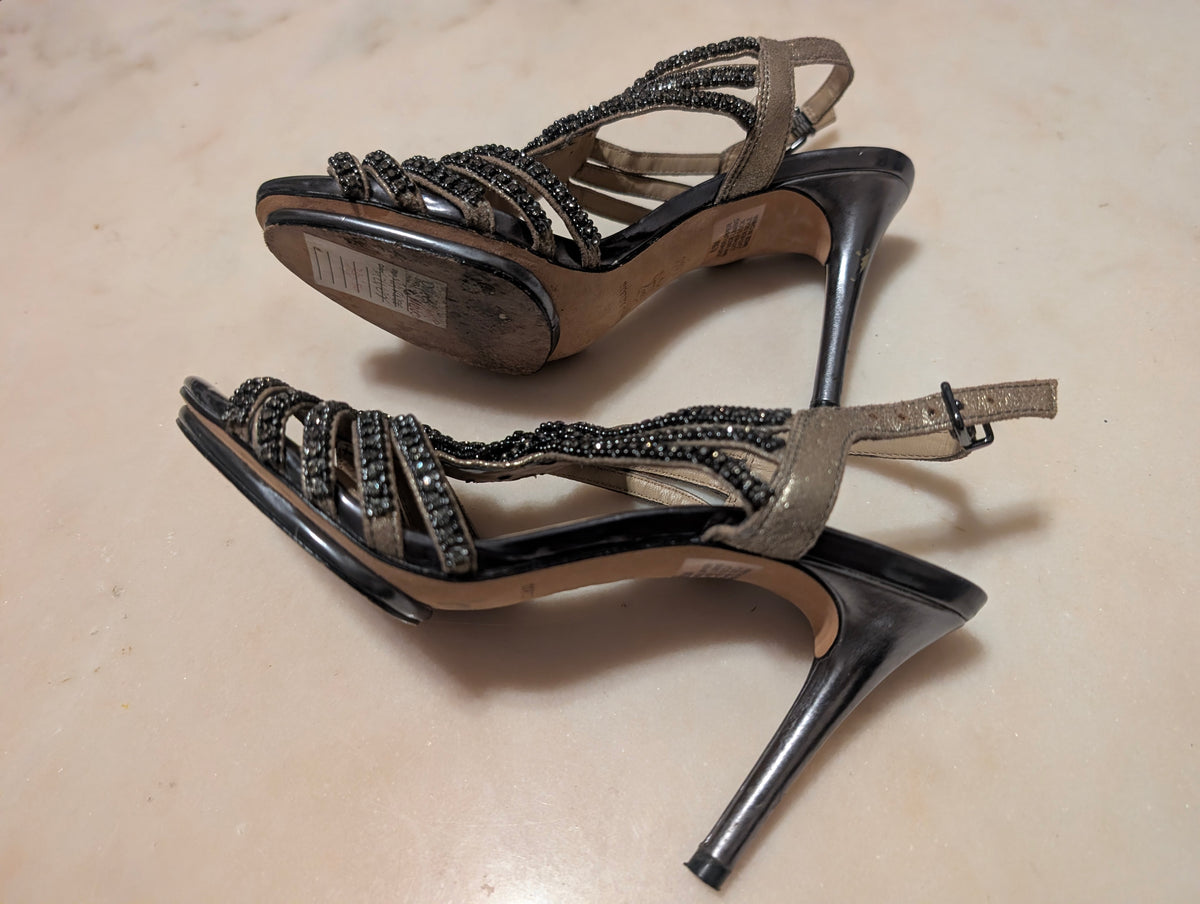 Antonio Melani, Beaded Evening Sandals (Size 6.5M ） Leather Sole