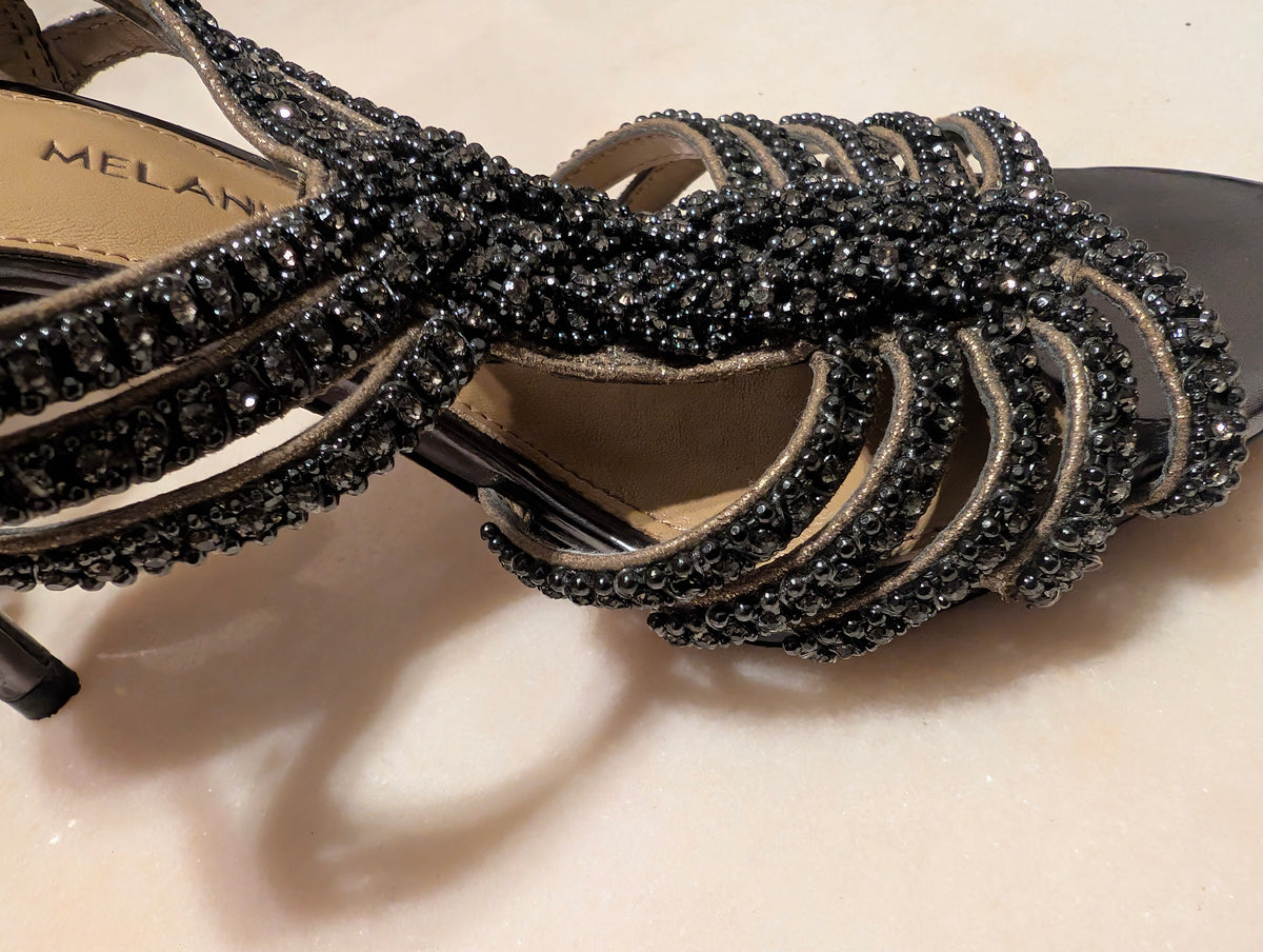 Antonio Melani, Beaded Evening Sandals (Size 6.5M ） Leather Sole