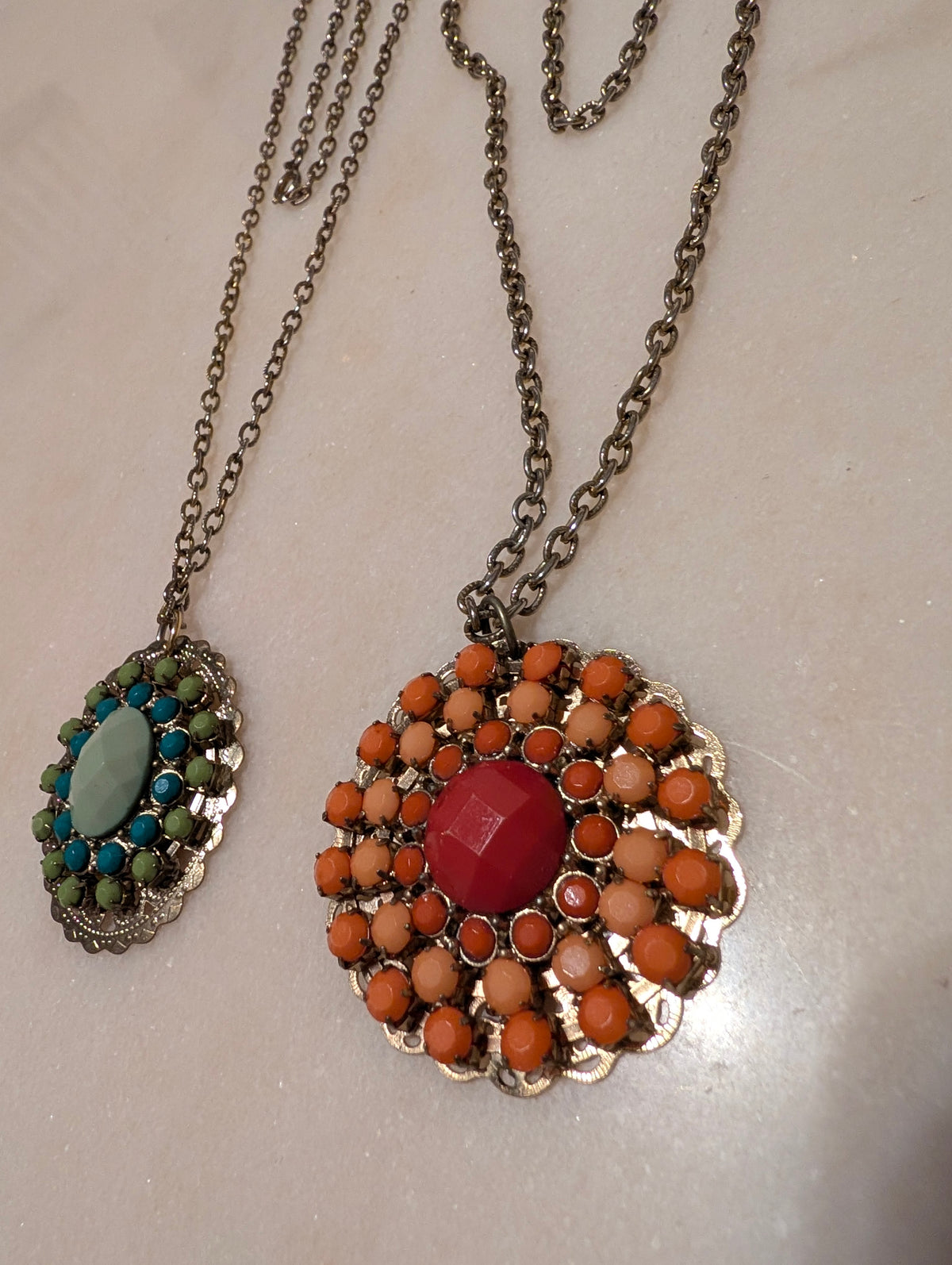Vintage Statement Pendant Necklace (2, Pink and Aqua)