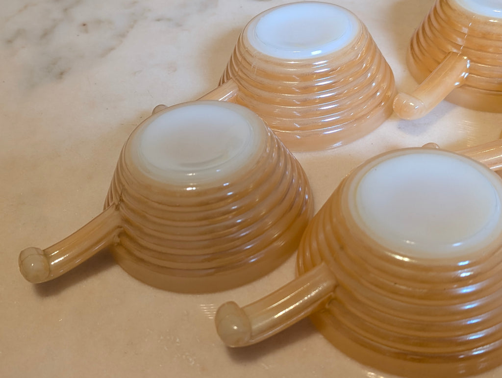 Vintage Fire-King Peach Lustre Milk Glass Tea Cups – Set of 5 – Oven Fire-King Made in USA