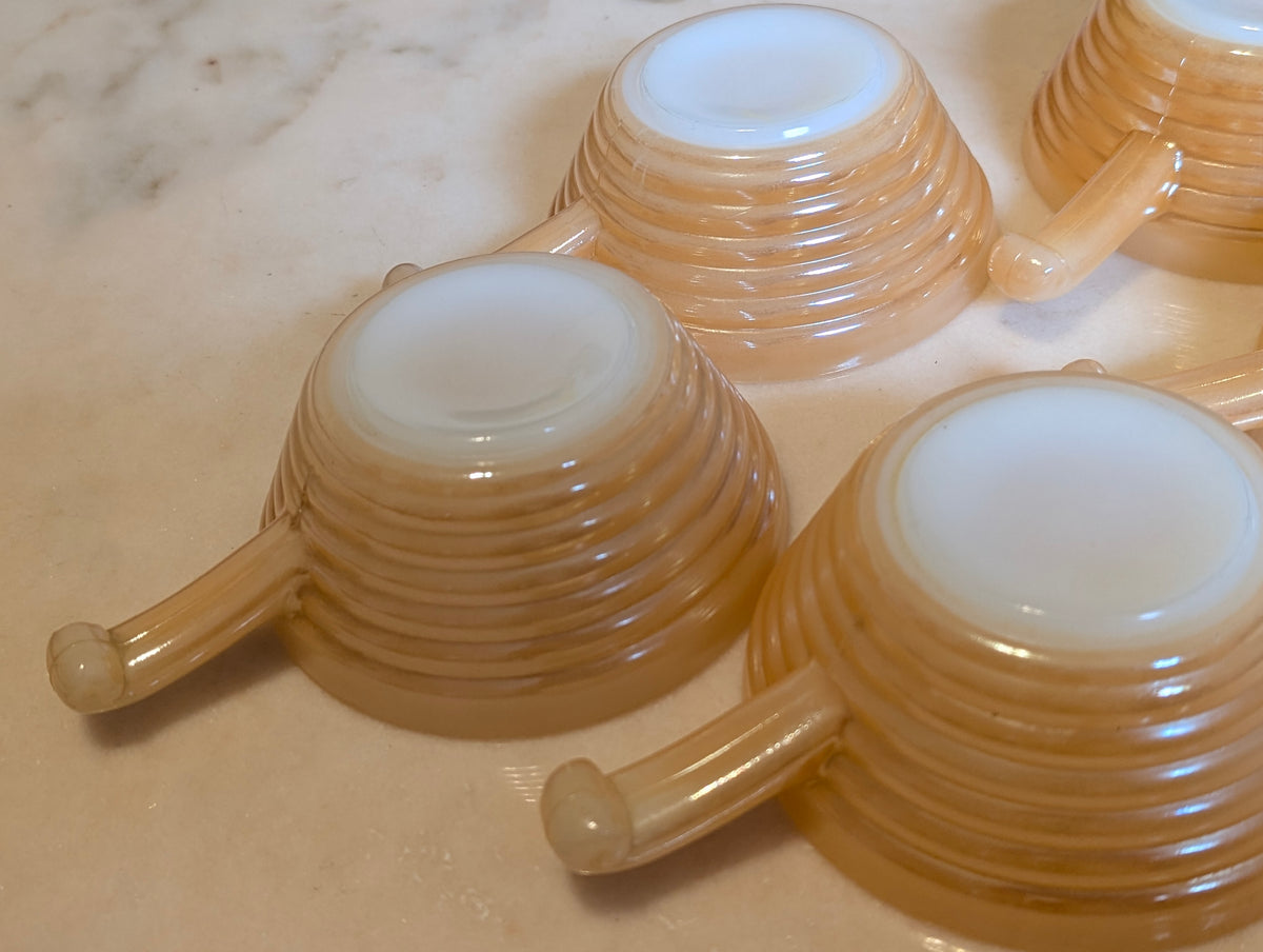 Vintage Fire-King Peach Lustre Milk Glass Tea Cups – Set of 5 – Oven Fire-King Made in USA