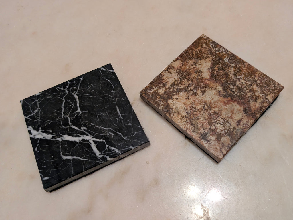 Set of 2 Natural Stone Square Coasters,  Marble & Granite Felt Bottom