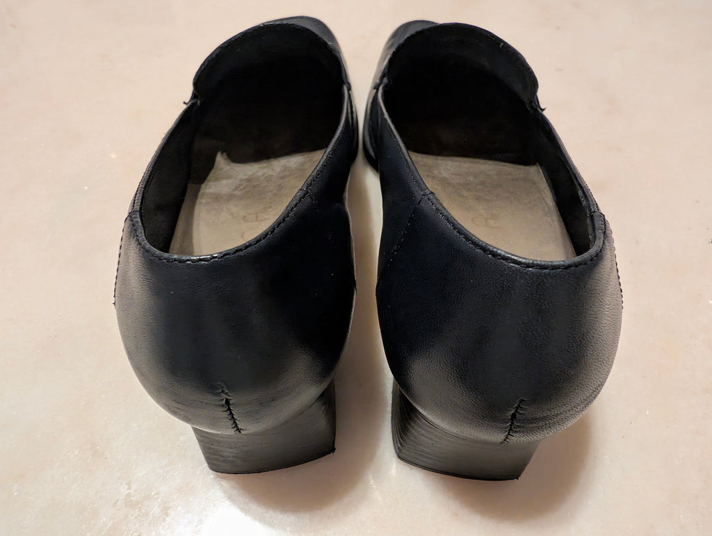Black Leather Comfort Loafers Square Toe Block Heel Women's Size 6