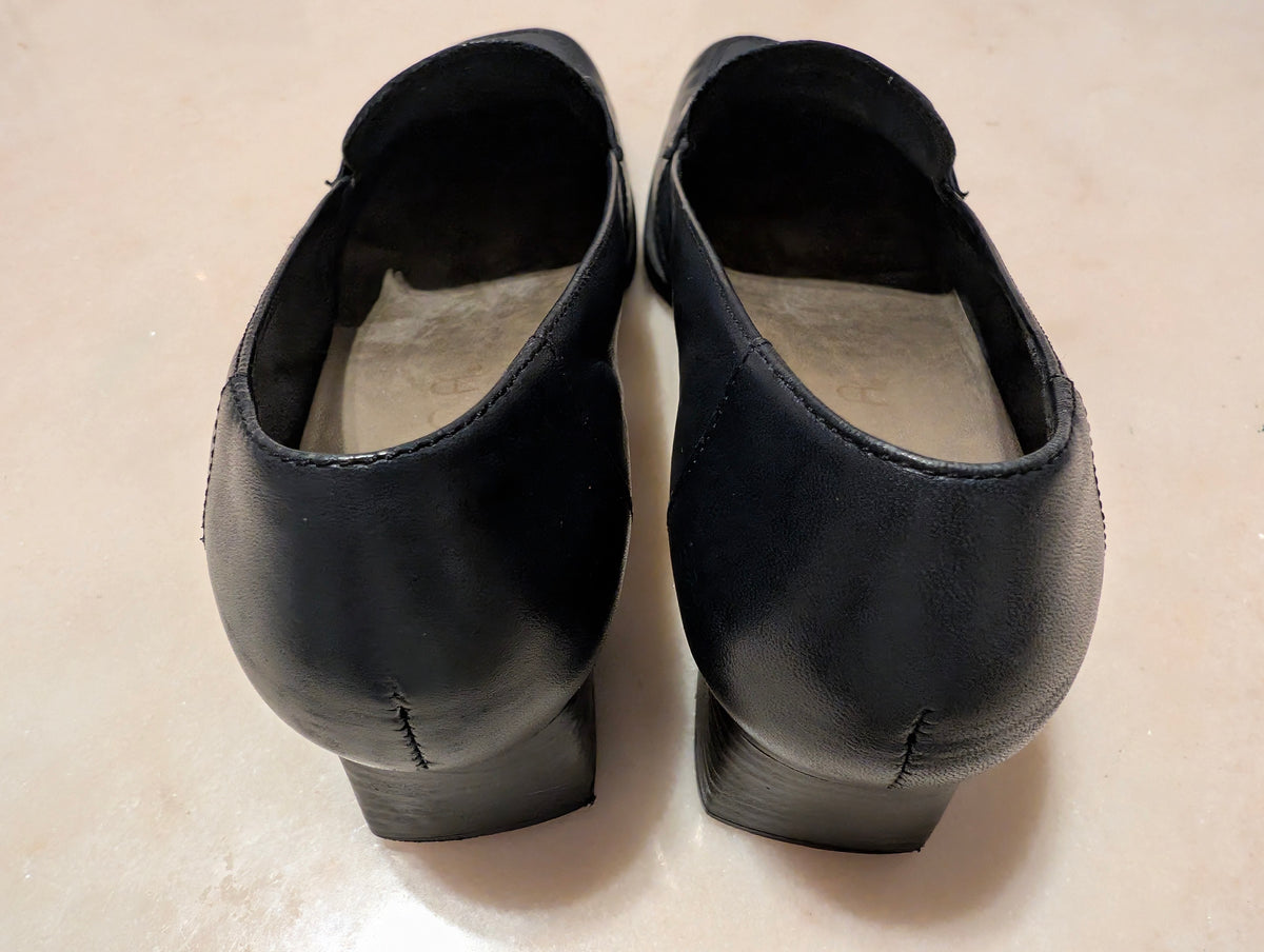 Black Leather Comfort Loafers Square Toe Block Heel Women's Size 6
