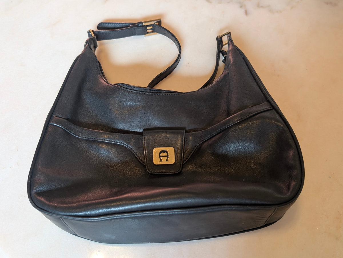 Vintage Etienne Aigner Black Genuine Leather Shoulder Bag Purse