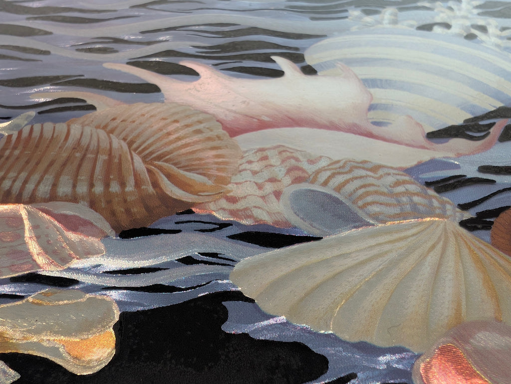 Vintage Kafka Industries #4225 Coastal Seashell Screened Etching Foil Art Framed 1985 USA