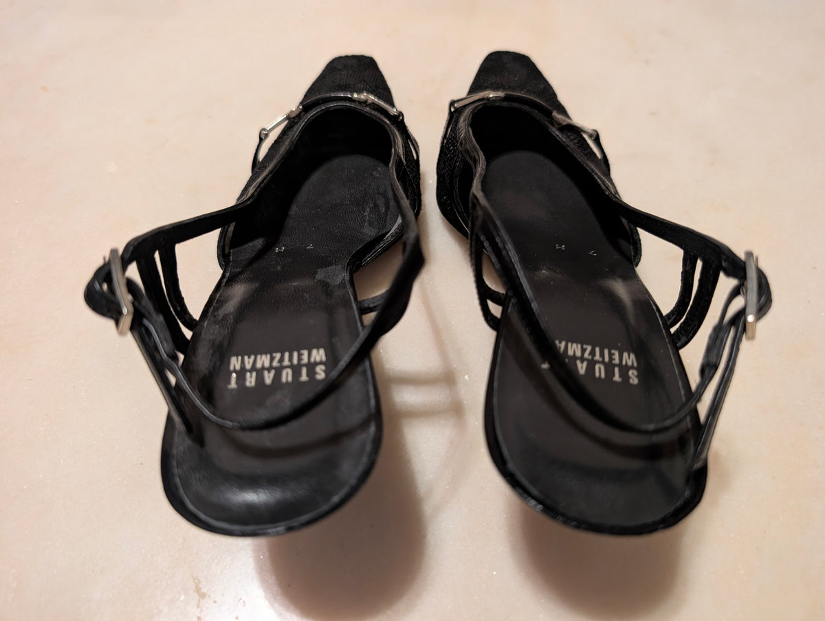 Stuart Weitzman black mesh slingback heels 7M