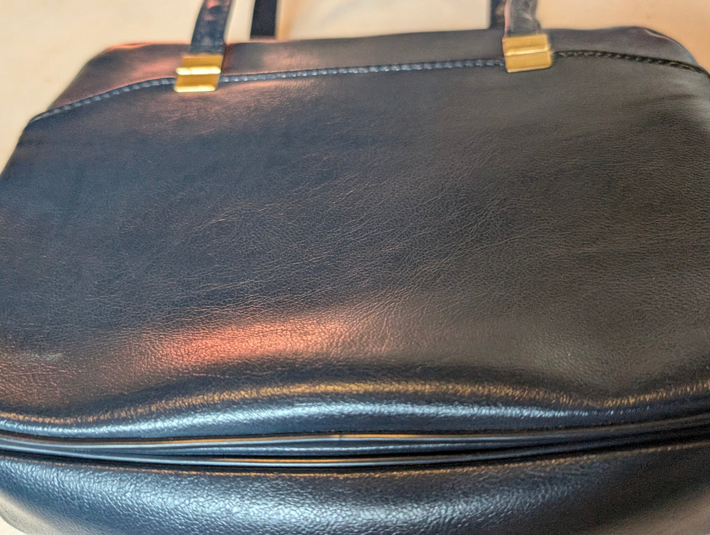 Vintage Navy Blue Frame Handbag Top Handle Purse Structured Bag