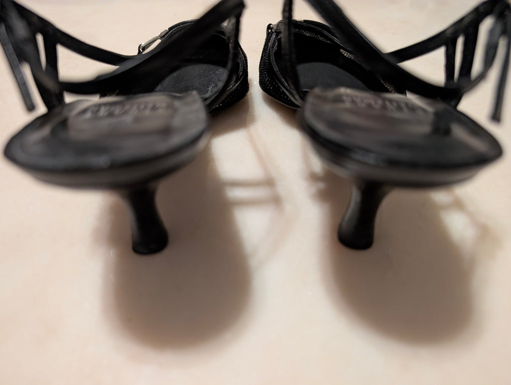 Stuart Weitzman black mesh slingback heels 7M