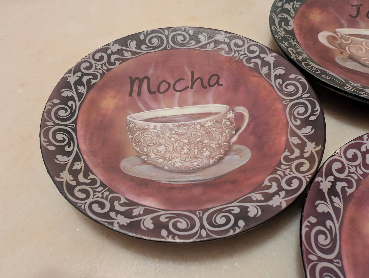 Set of 4 Decorative Coffee Theme Accent Plates decor
