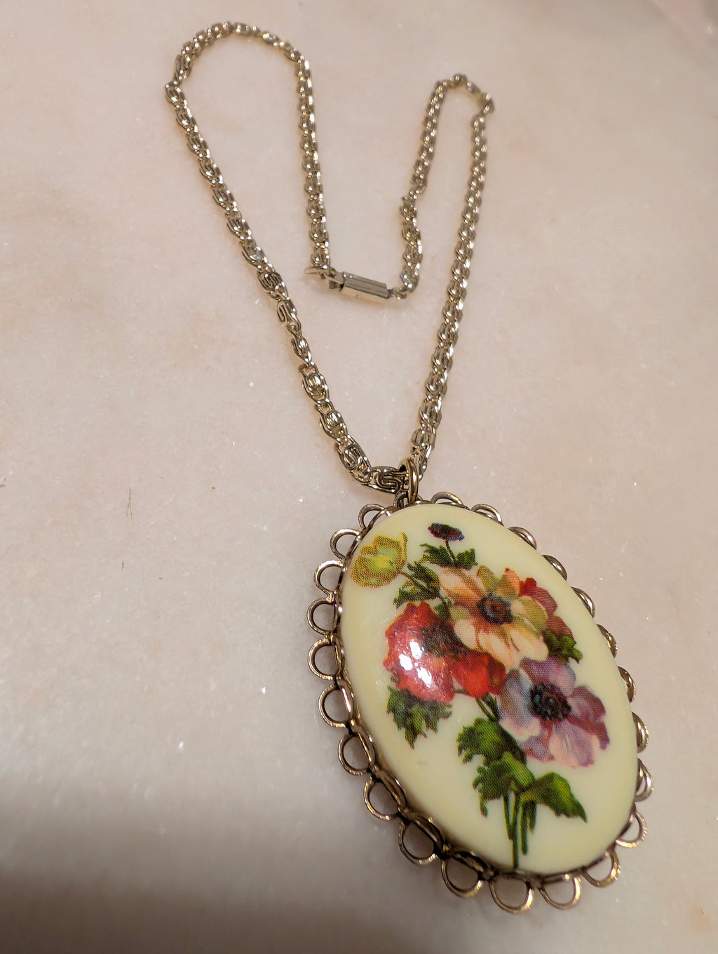 Vintage German Floral Cameo Pendant Necklace & Brooch
