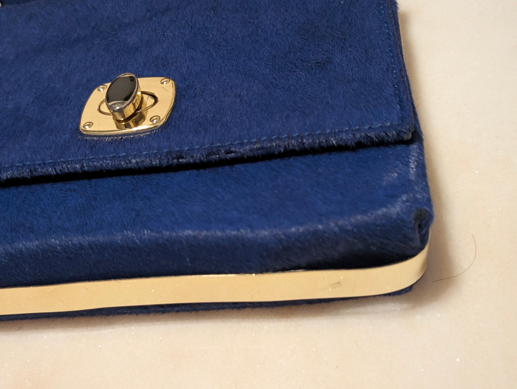 Gianni Bini Royal Blue Genuine Cowhair Leather Clutch Crossbody Bag Gold