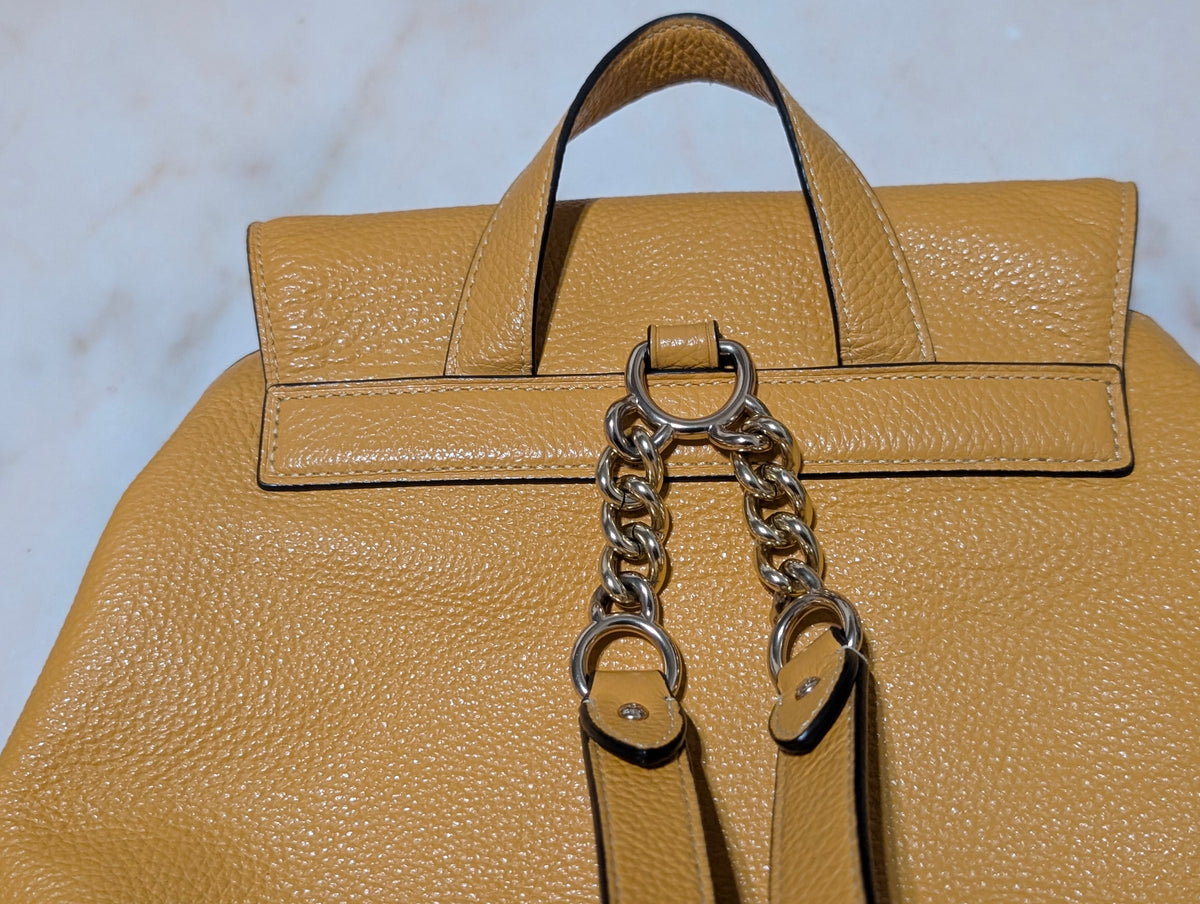 Coach F72645 Mustard Yellow Pebbled Leather Backpack Drawstring Flap Bag