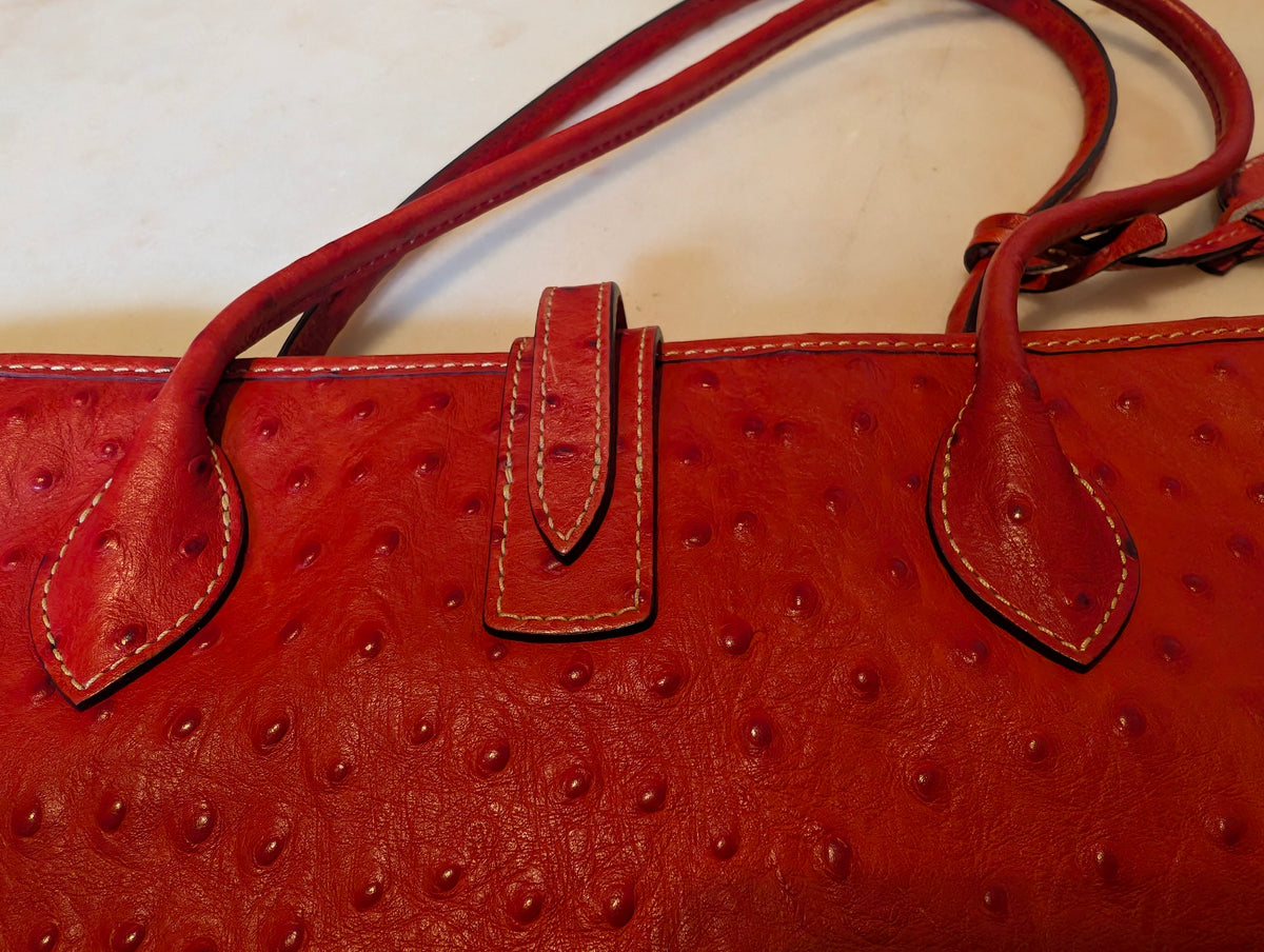 Dooney & Bourke Ostrich-Embossed Leather Tote (Red/Coral)