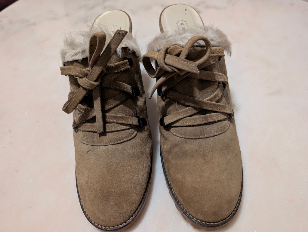 Coach Krisly Suede Leather Lace-Up Mule Heels Women's Size 10B Made in Italy