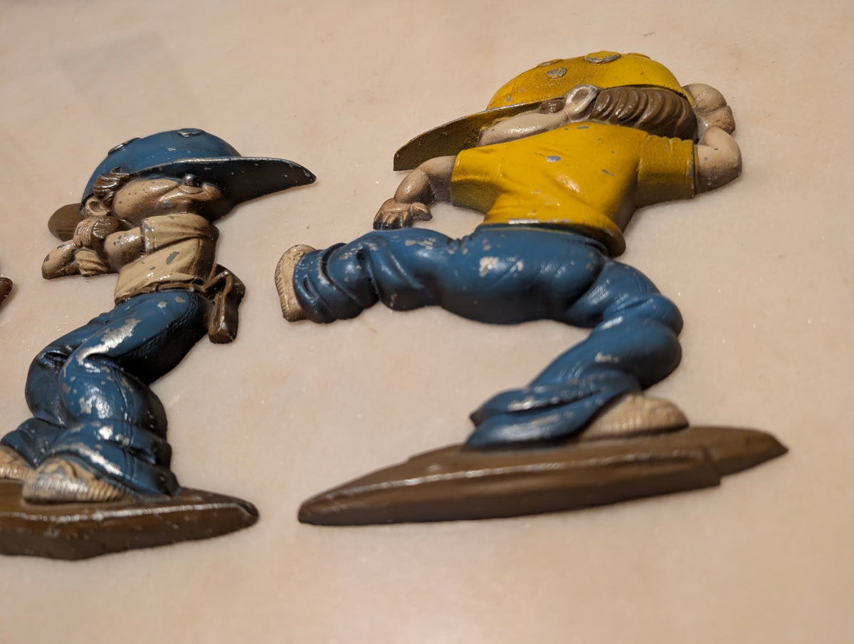 Vintage Sexton Cast Aluminum Baseball Wall Plaques (3) Catcher, Batter, Runner