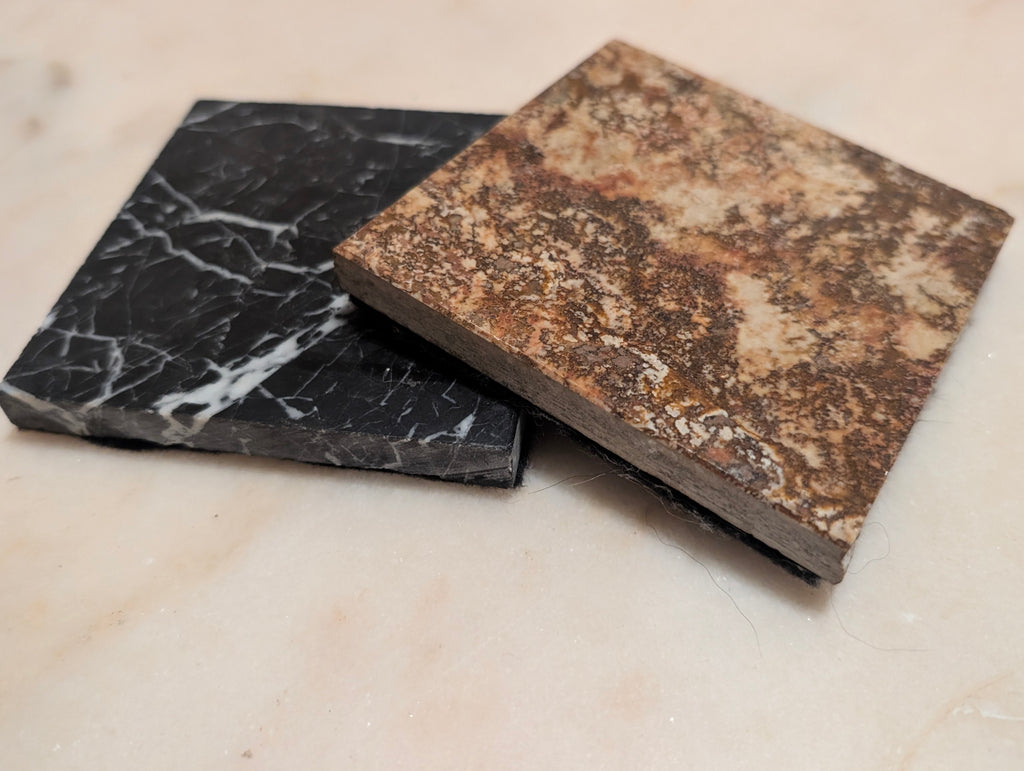 Set of 2 Natural Stone Square Coasters,  Marble & Granite Felt Bottom