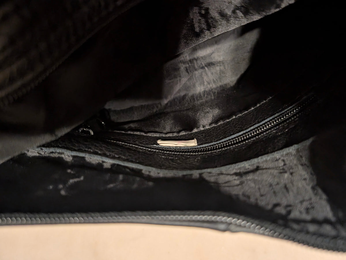 Leather Black Patchwork Shoulder Bag Soft Leather, Made in Mexico