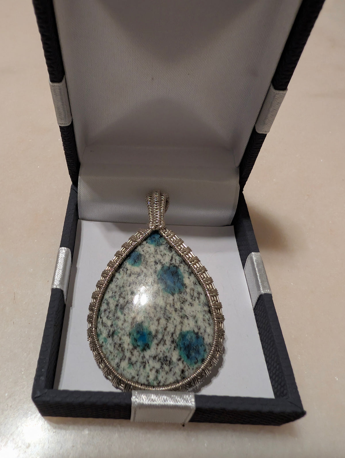 Handmade Wire Wrapped Natural Stone Teardrop Pendant