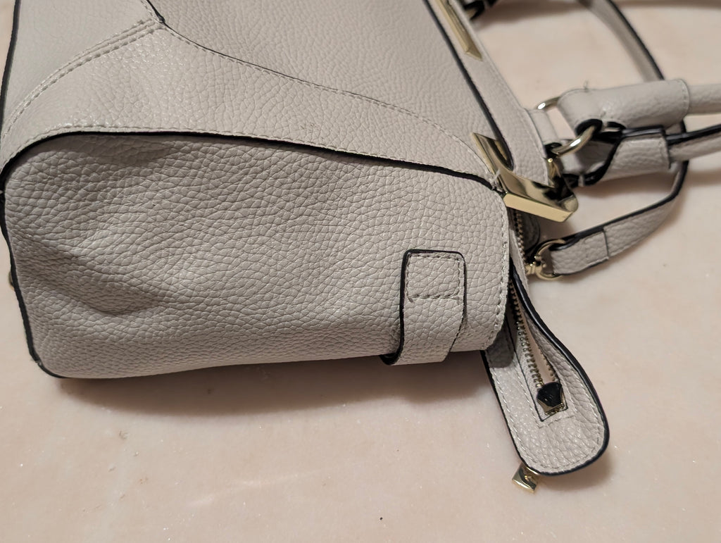 Anne Klein Light Gray Pebbled Satchel Crossbody Handbag Purse Gold Hardware