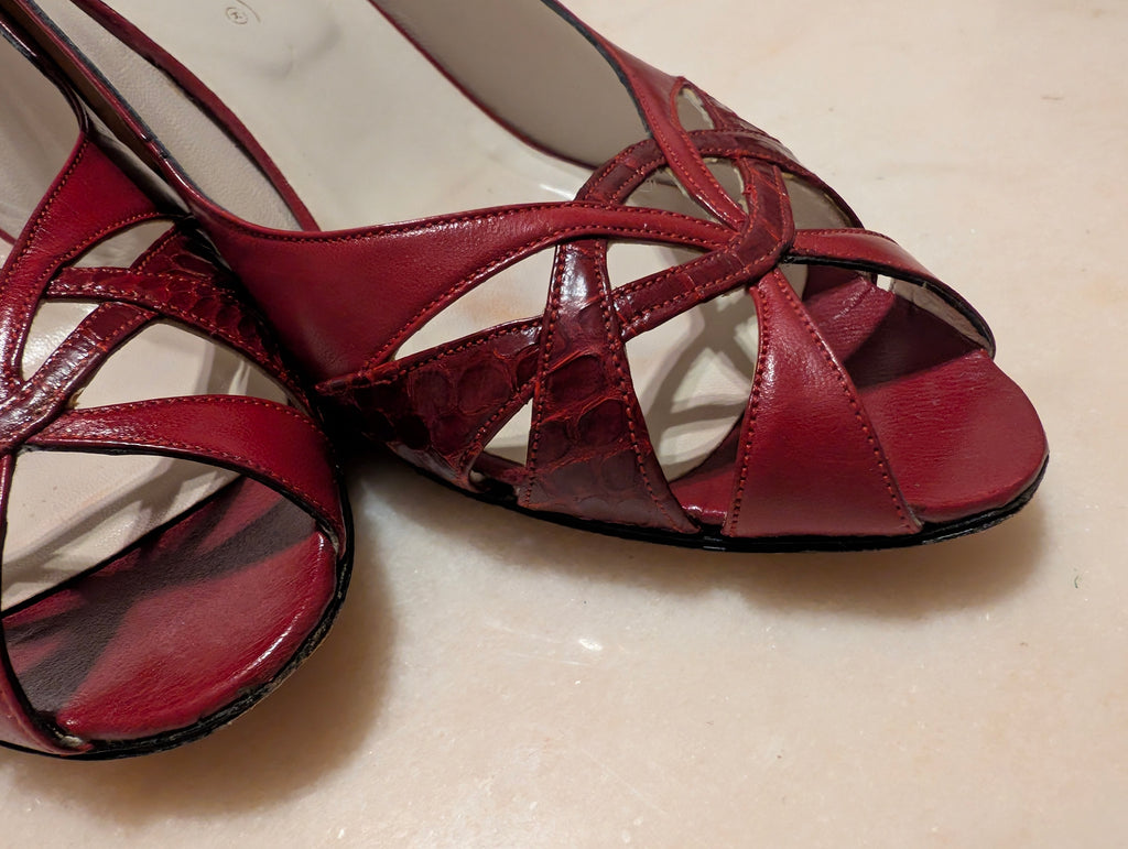 Jancolini Made in Italy Red Leather Slingback Heels Size 8M Peep Toe