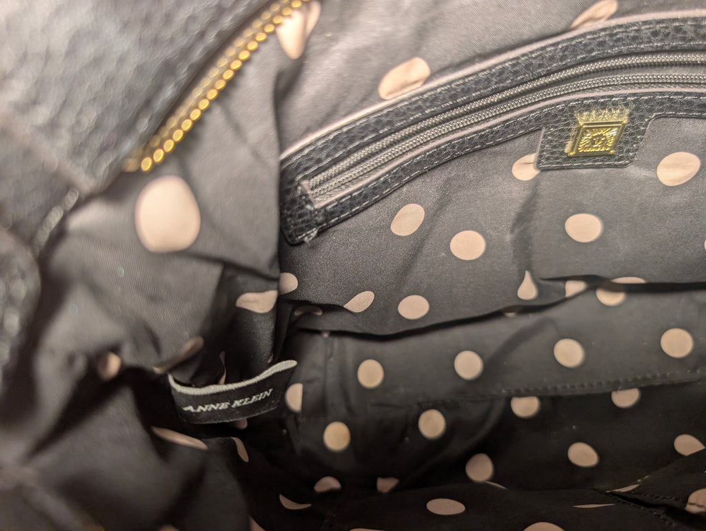 Anne Klein Black Pebbled Faux Leather Tote Crossbody Bag
