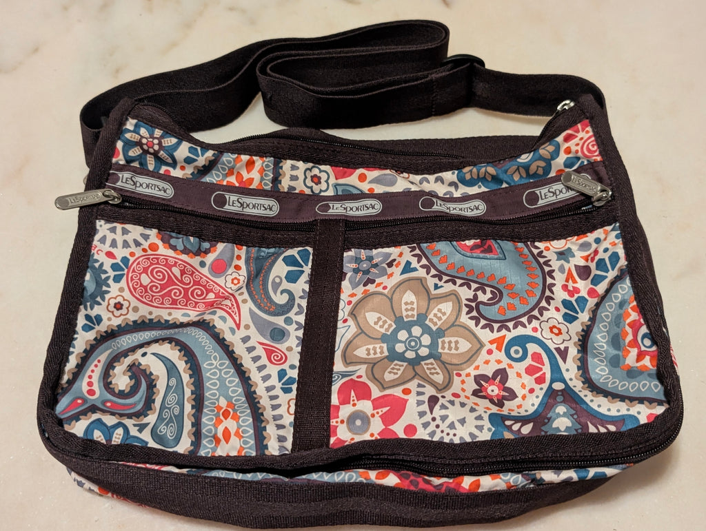 LeSportsac Paisley Floral Crossbody Shoulder Bag Nylon Zip Travel Lightweight