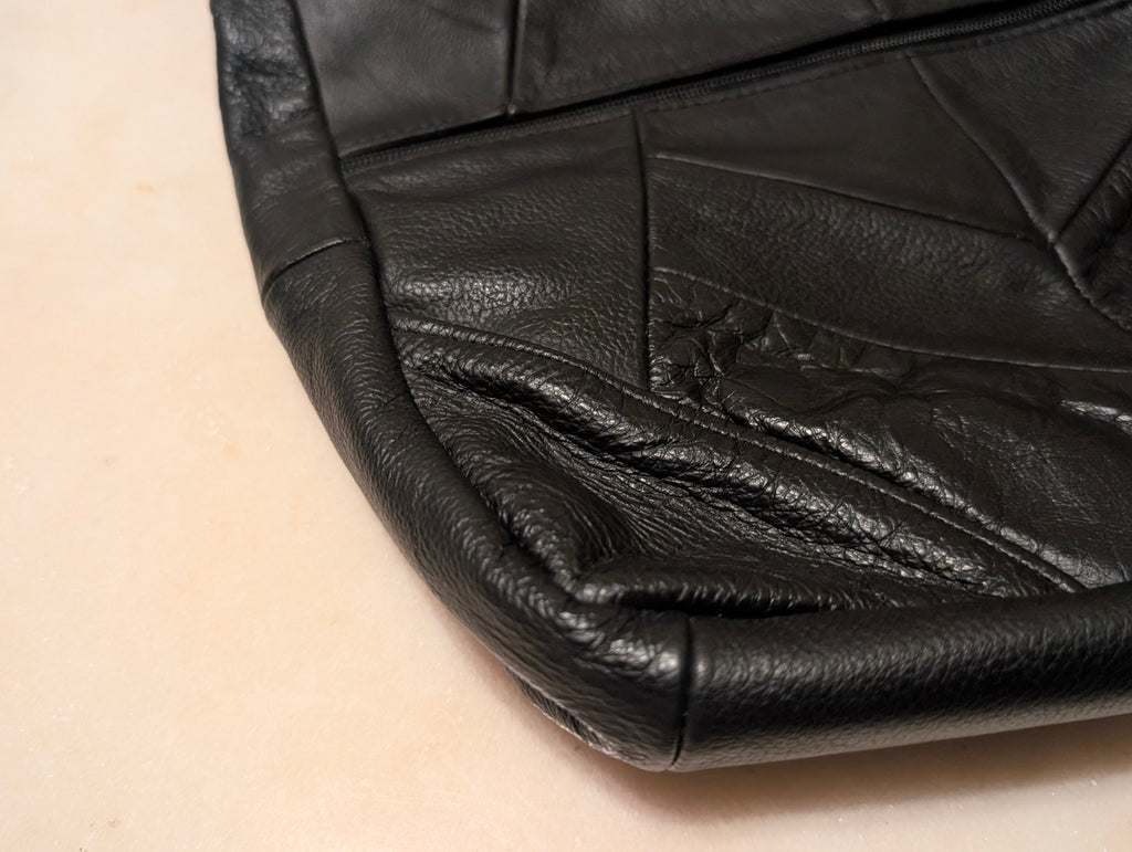 Leather Black Patchwork Shoulder Bag Soft Leather, Made in Mexico