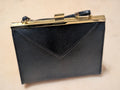 Vintage Black Lizard Embossed Evening Bag Gold Frame Convertible Clutch