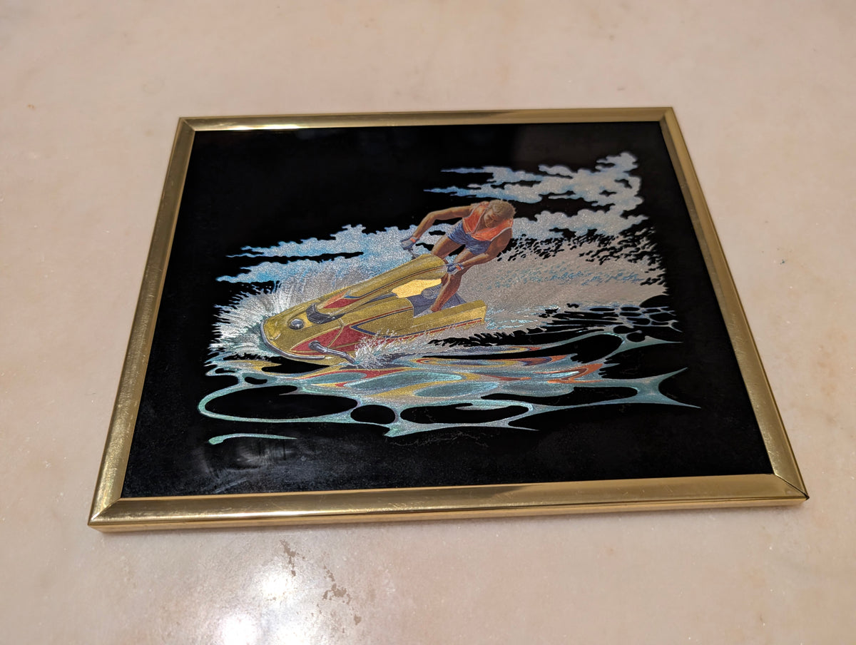 Vintage Kafka Industries #4159 Jet Ski 3D Foil Wall Art Framed Made in USA 1980s