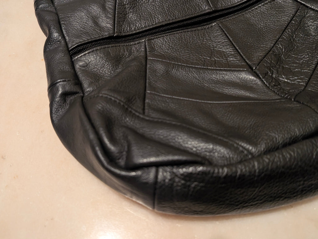Leather Black Patchwork Shoulder Bag Soft Leather, Made in Mexico