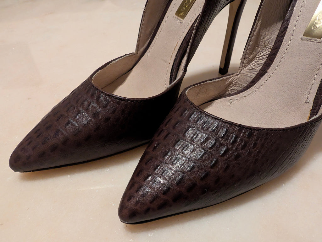 Louise et Cie Brown Embossed Leather D'Orsay Court Shoes Stiletto Heels