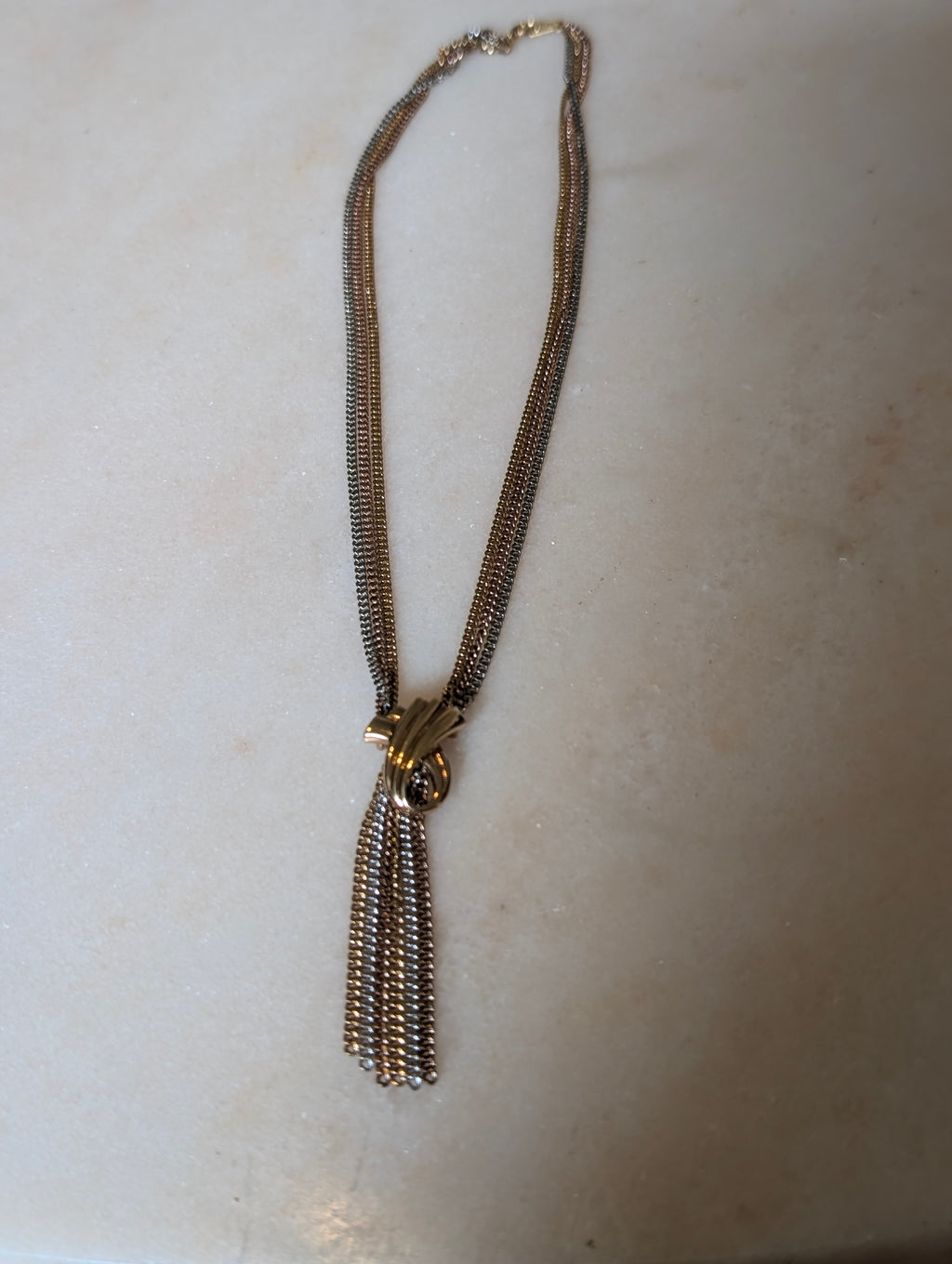 Vintage Designer Tri-Tone Tassel Necklace: Avon