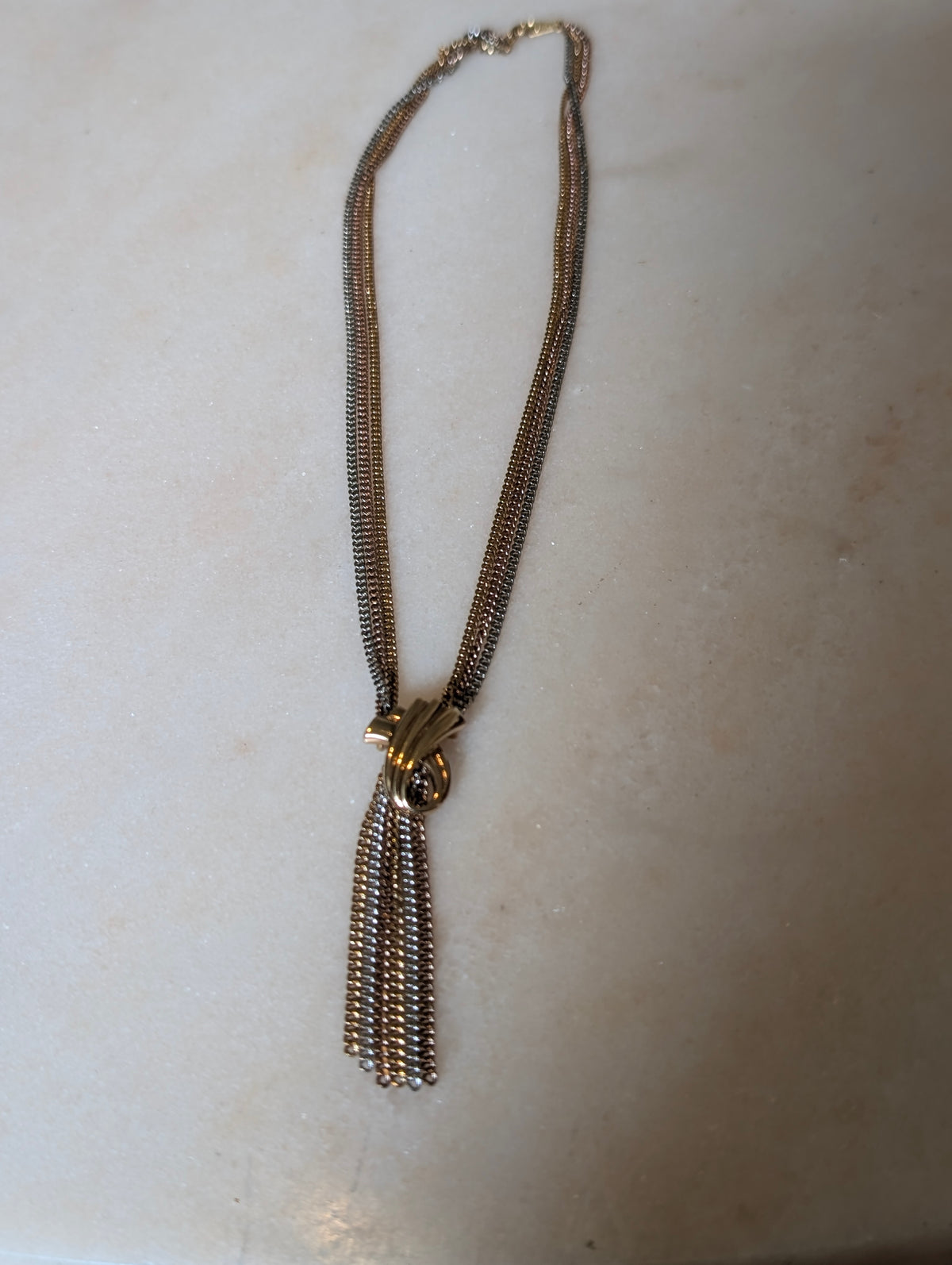 Vintage Designer Tri-Tone Tassel Necklace: Avon