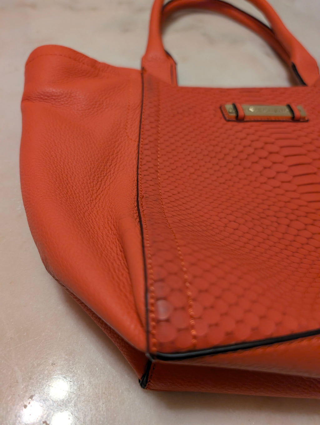 Vince Camuto Coral Orange Leather Tote Bag