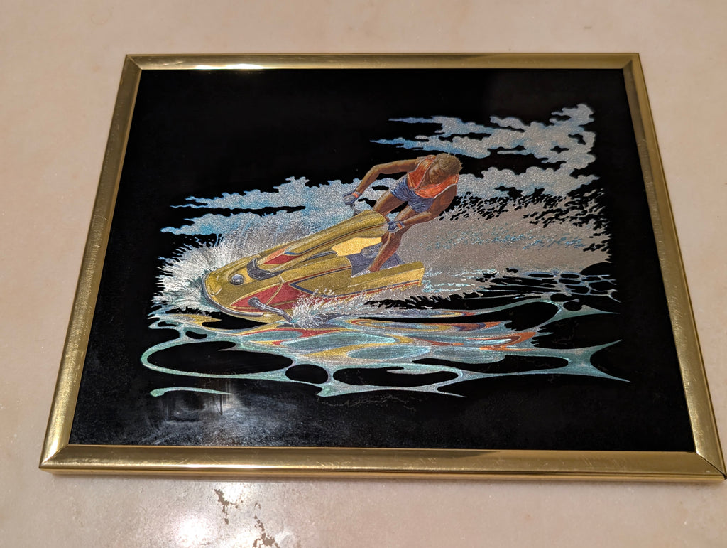Vintage Kafka Industries #4159 Jet Ski 3D Foil Wall Art Framed Made in USA 1980s