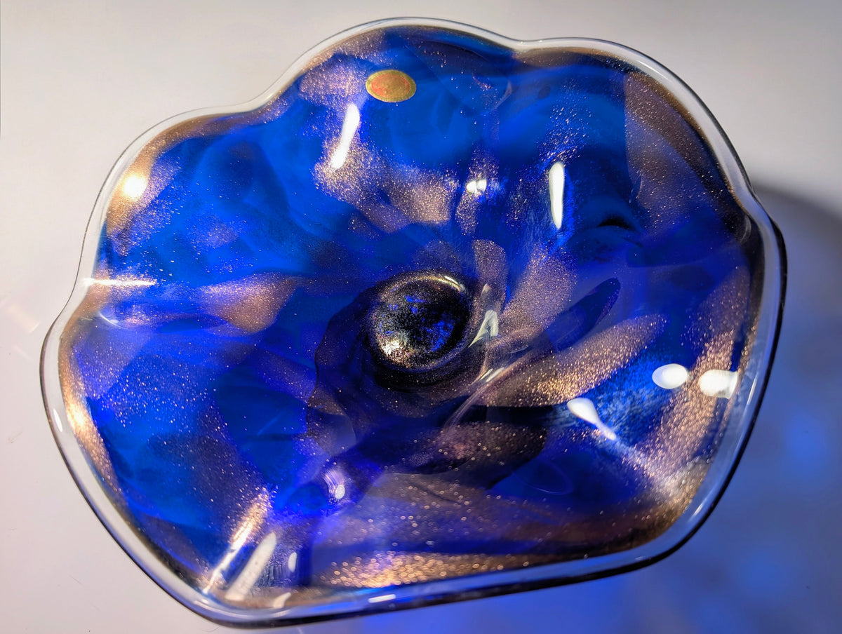 Murano Made in Italy Cobalt Blue Art Glass Pedestal Bowl Centerpiece