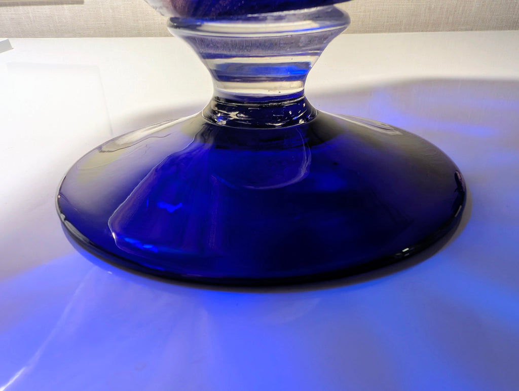 Murano Made in Italy Cobalt Blue Art Glass Pedestal Bowl Centerpiece