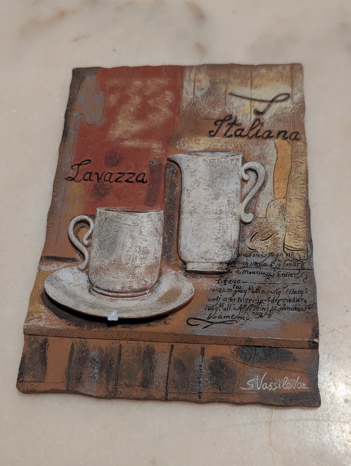 Set of 2 Vintage Italian Coffee Café Wall Plaques 3D Ceramic Espresso Decor