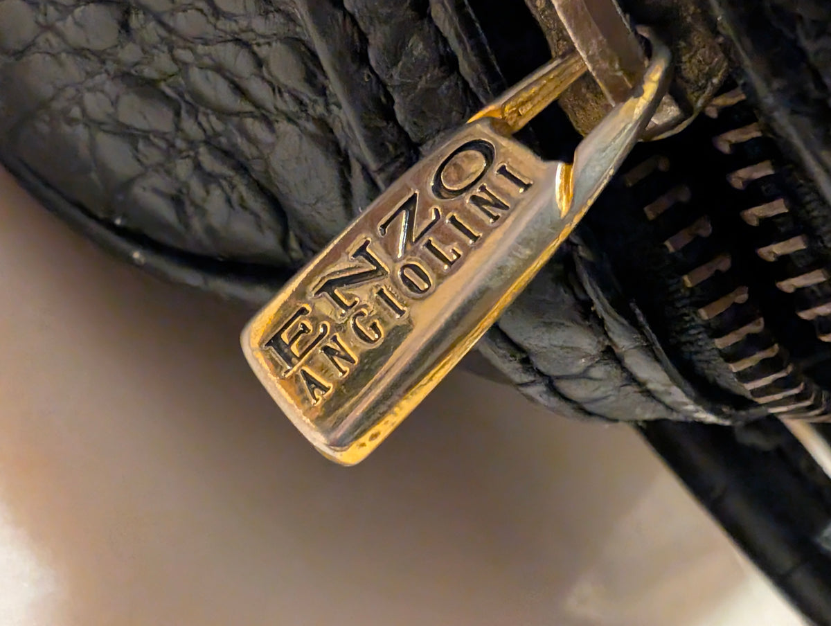 Enzo Angiolini Black Croc Embossed Leather Satchel Doctor Bag Crossbody Purse