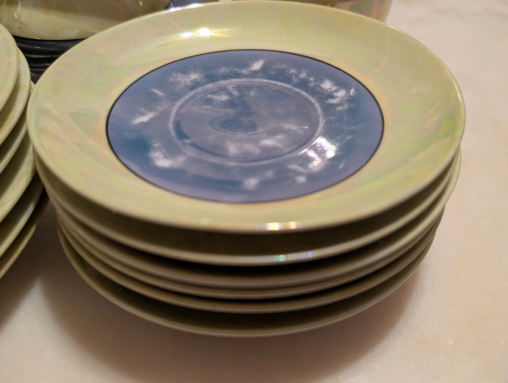 MZ Altrohlau CMR Czechoslovakia 20-Piece Lustreware Tea Set Blue Green Iridescen