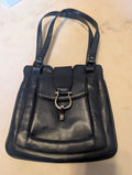 Lou Taylor Leather Navy Blue Shoulder Purse with Vanity Mirror