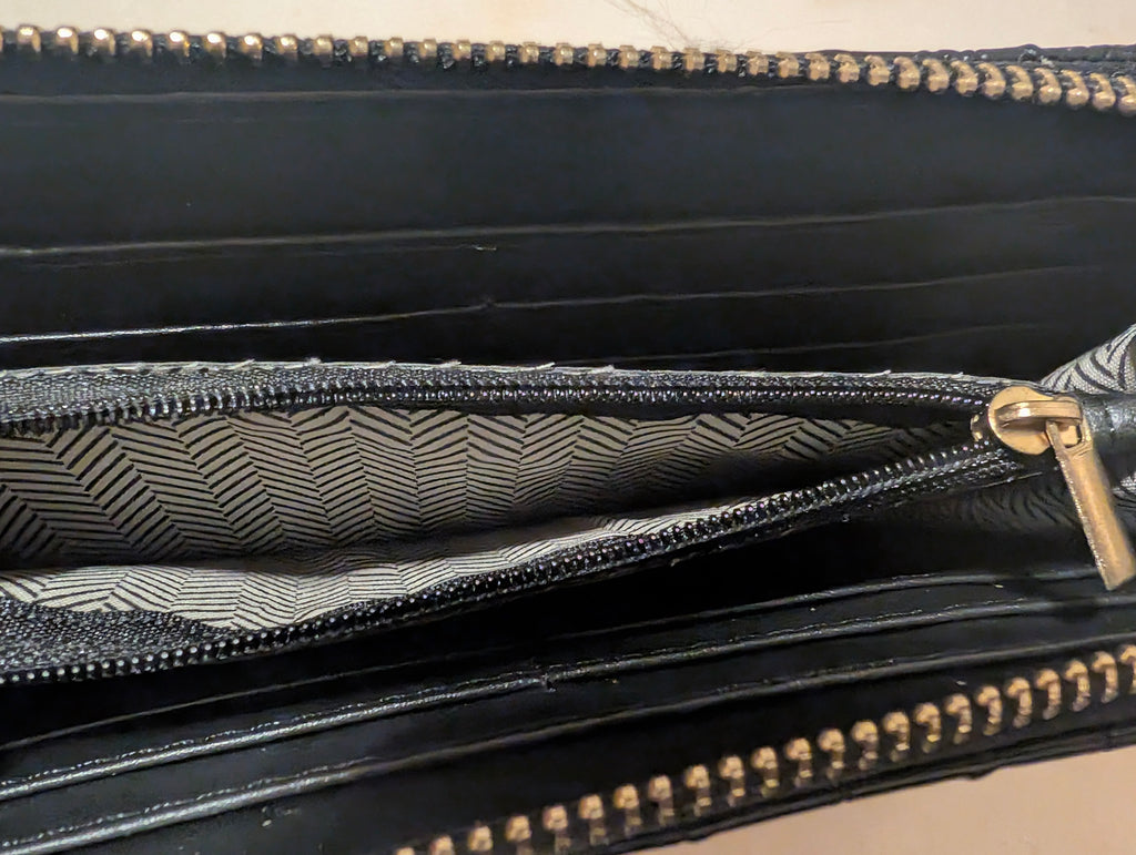 Brahmin Black Melbourne Croc Embossed Leather Zip Around Wallet Purse
