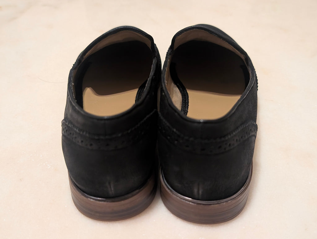 Franco Sarto Black Leather Smoking Loafers Wingtip Flats (size 7M)