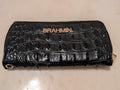 Brahmin Black Melbourne Croc Embossed Leather Zip Around Wallet Purse